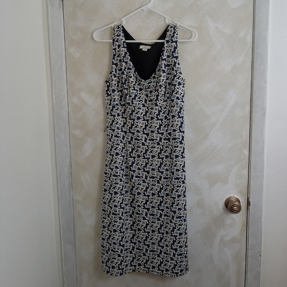 Ann Taylor Loft Fitted Geometric Pattern Sleeveless Dress Size 8